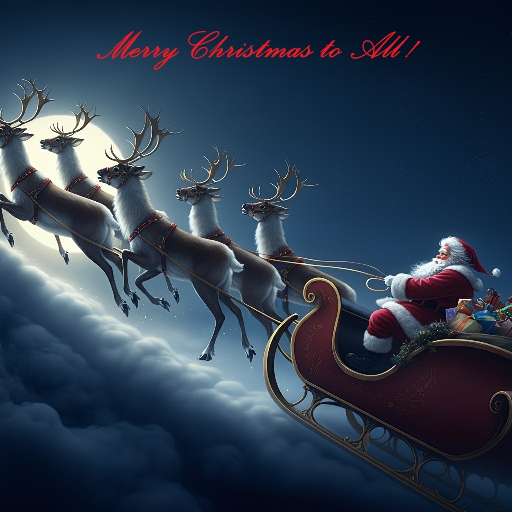 Santa Flying Upward