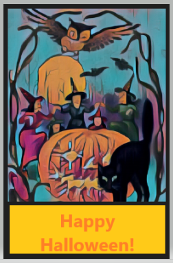 Black Cat and Witches (orange text, yellow background)